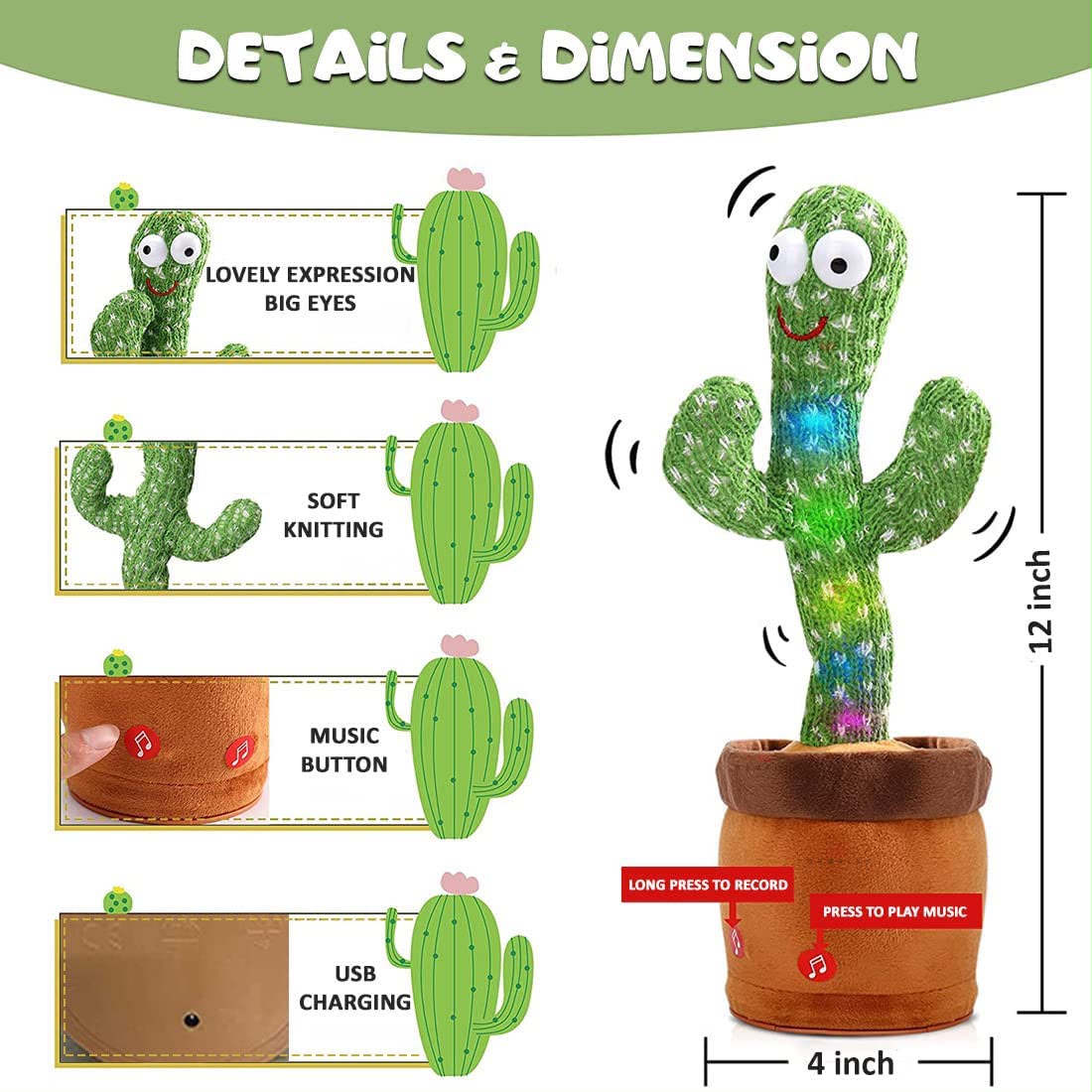 Dancing Talking Cactus Toy – USB Rechargeable