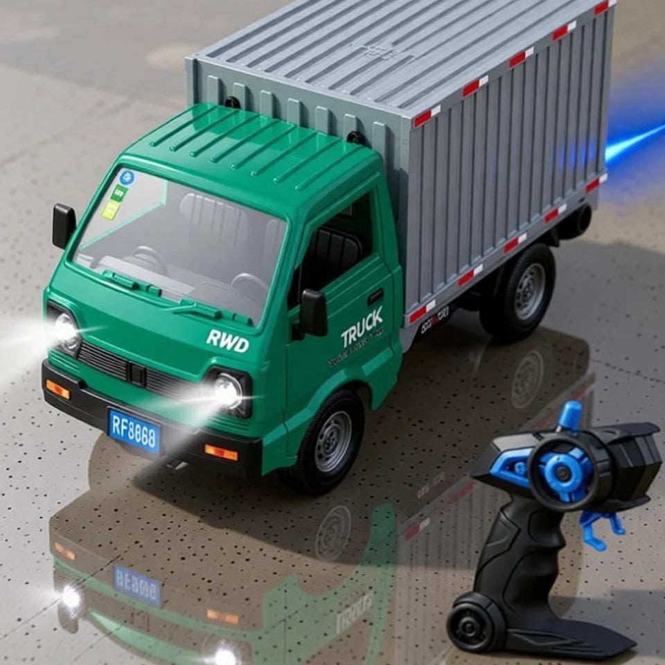 Remote Control Freight Pickup Truck with Container, Lights & Smoke
