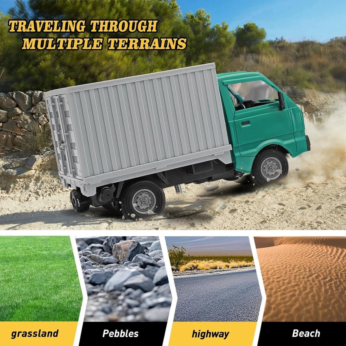 Remote Control Freight Pickup Truck with Container, Lights & Smoke